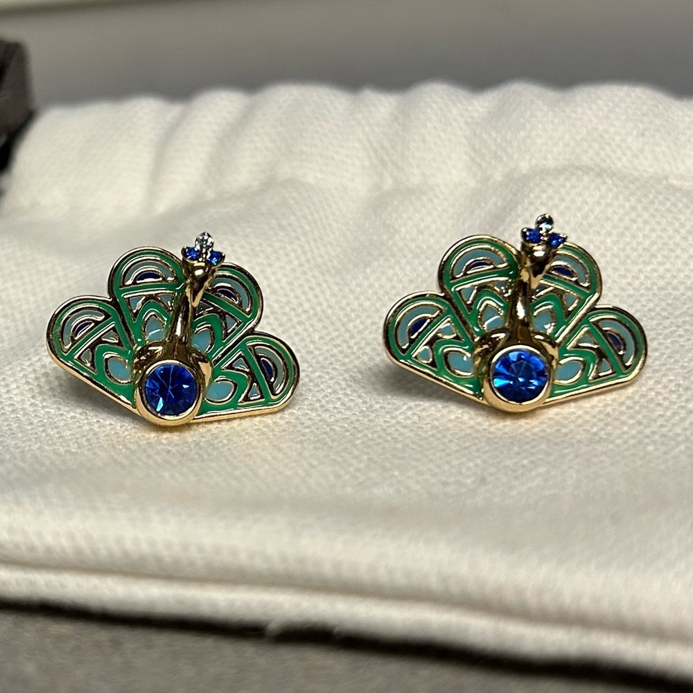 Elegant Peacock Earrings with Blue and Green Accents